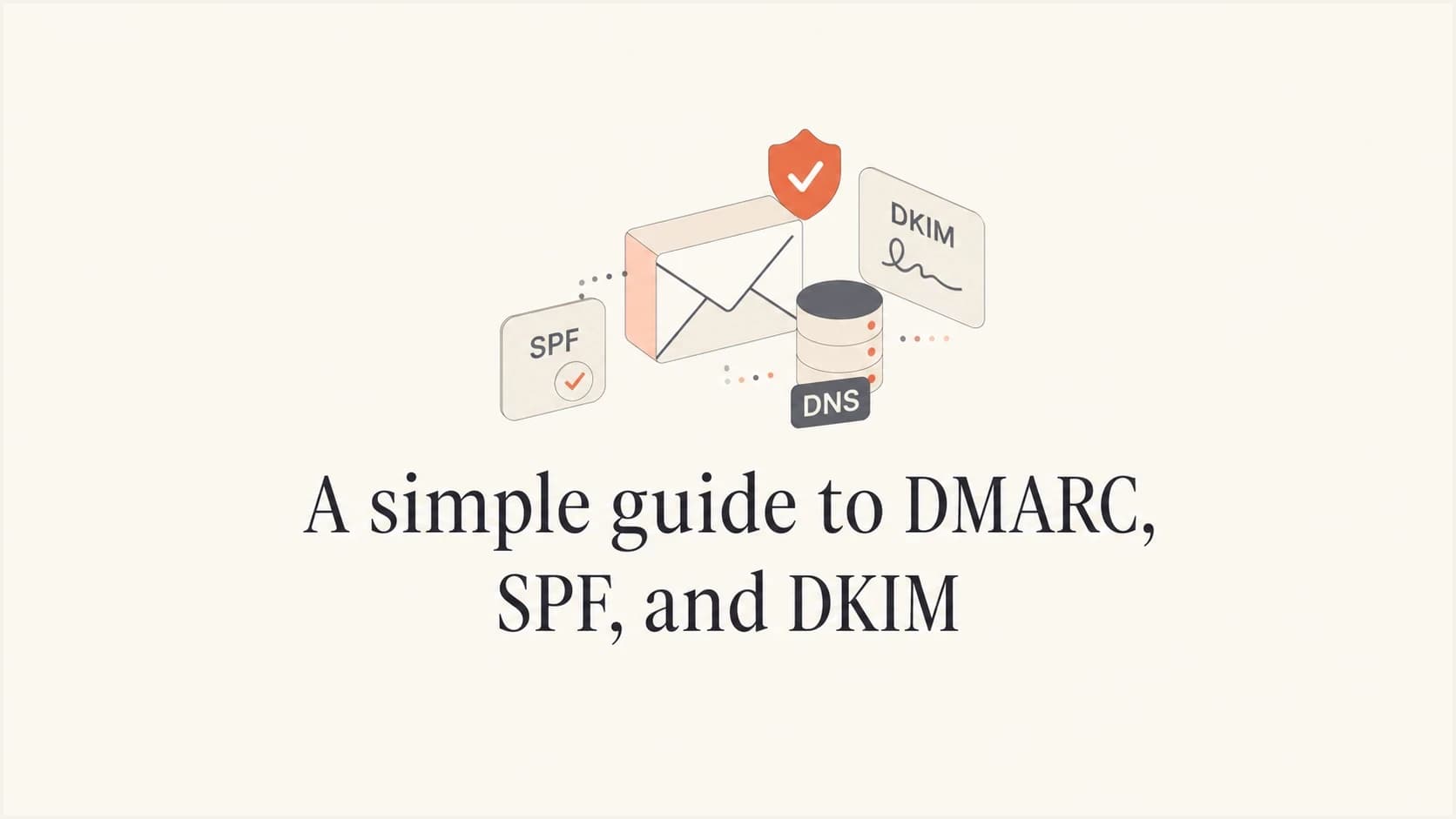 SPF, DKIM, and DMARC email authentication guide thumbnail with mail and DNS objects.