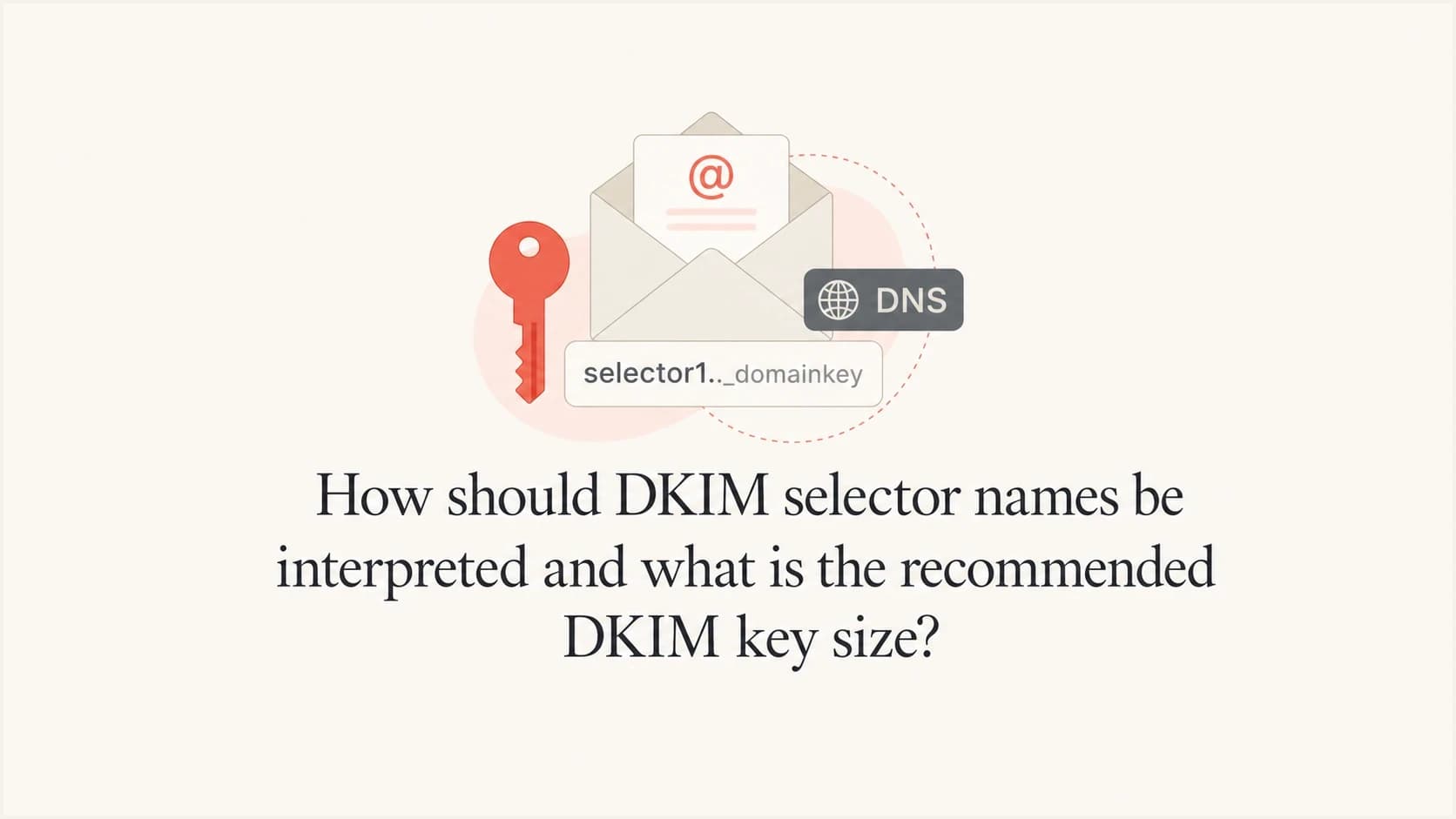 DKIM selector labels and key length shown as a calm technical article thumbnail.