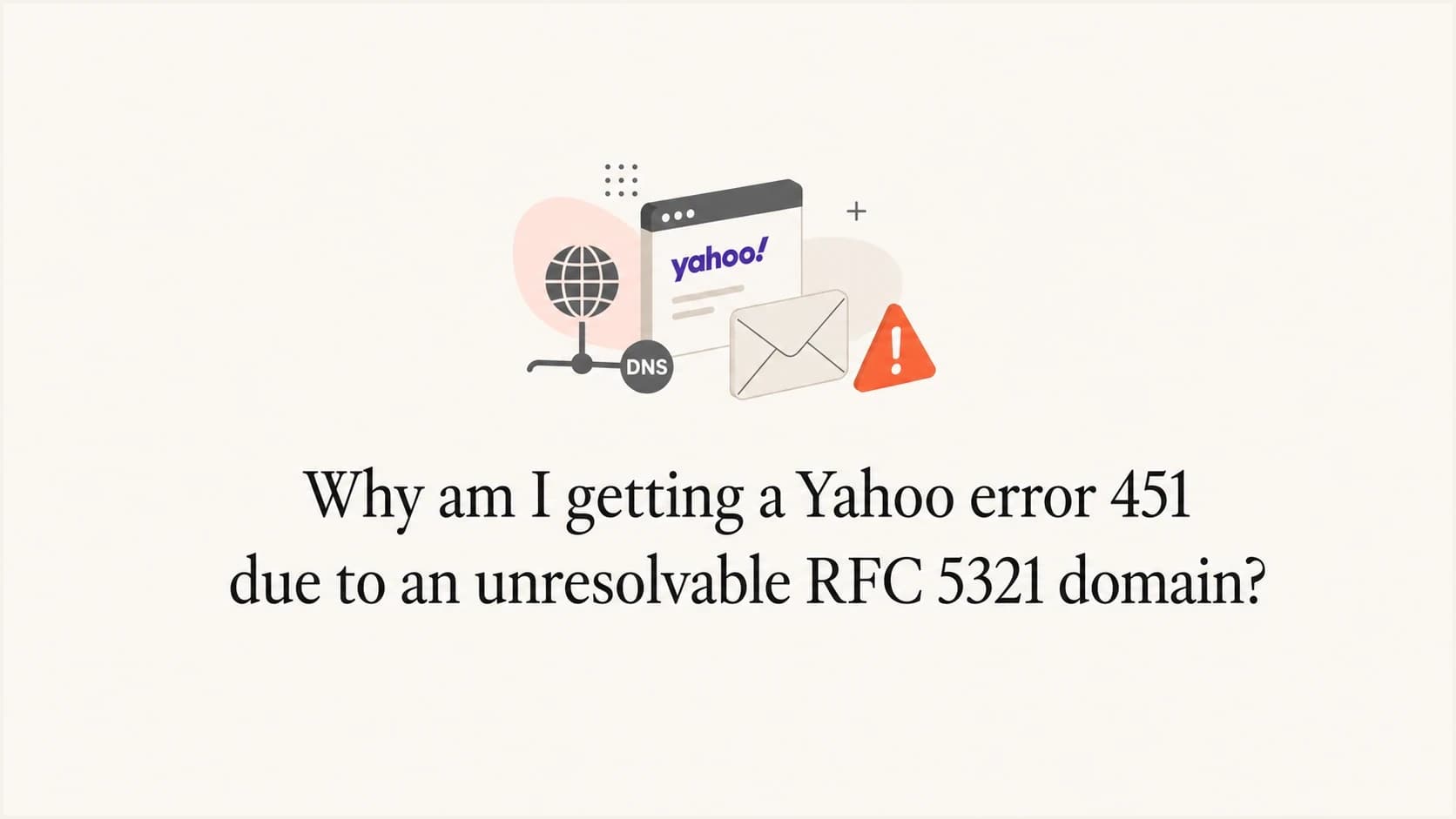 A calm editorial thumbnail about a Yahoo 451 RFC 5321 domain DNS error.