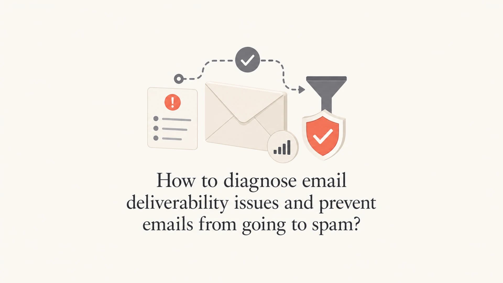 Centered title about email deliverability with abstract mail symbols.