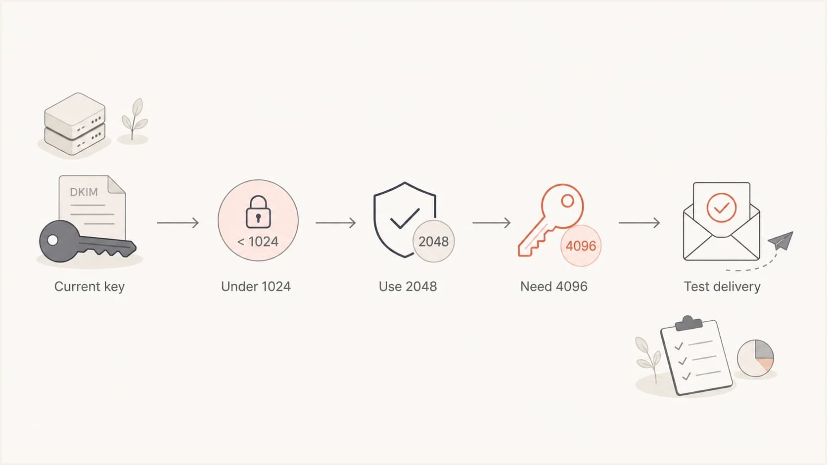 A flowchart showing when to replace weak DKIM keys and when to test 4096-bit keys.